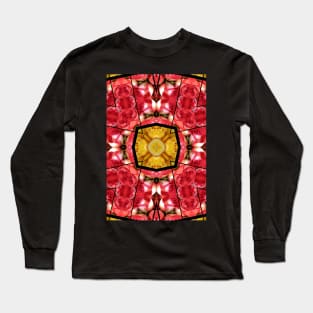 Geometric pattern of yellow and red roses Long Sleeve T-Shirt